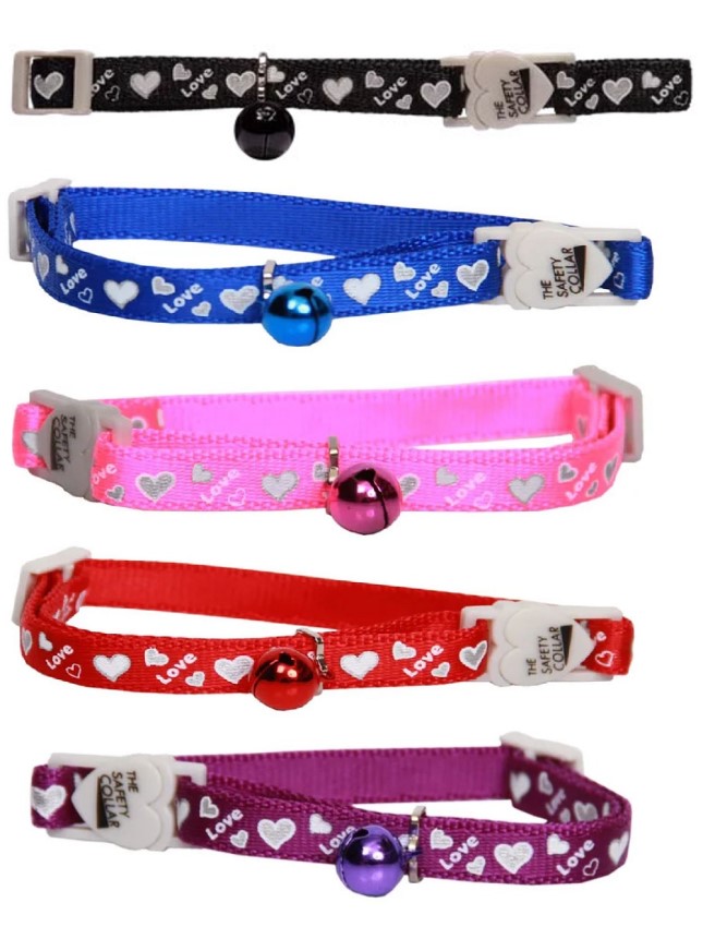 Cat Safety Collar Reflective Love Hearts