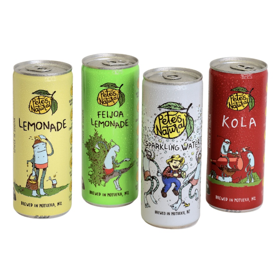 Pete's Natural Soda 250ml cans - Feijoa Lemonade, Lemonade, Kola, Sparkling Water