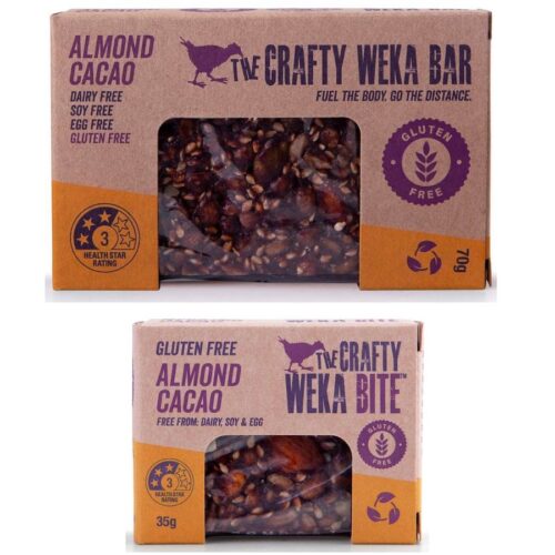The Crafty Weka Bar 70g and Bite 35g Almond and Cacao flavour