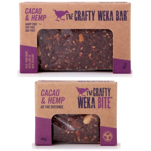 The Crafty Weka Bar 75g and Bite 40g Cacao and Hemp flavour